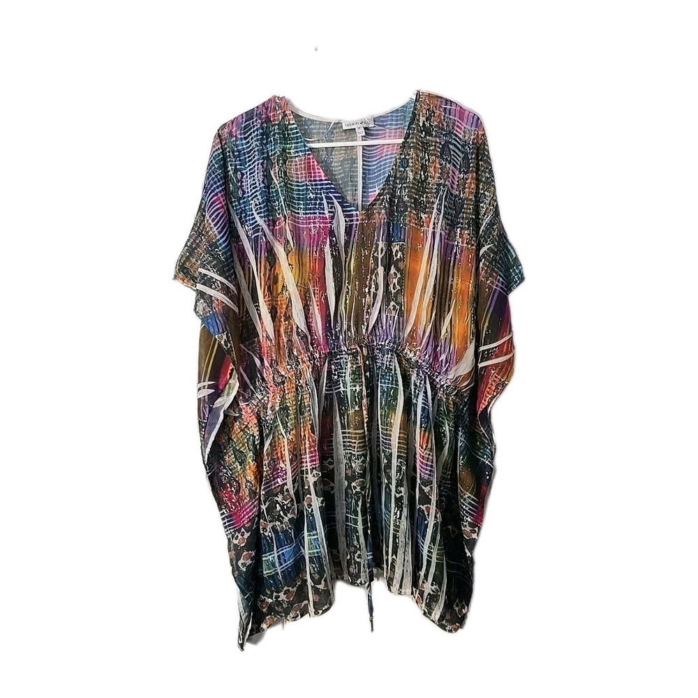Fashion Bug Womans Plus Blouse Size 1X V Neck Multicolors